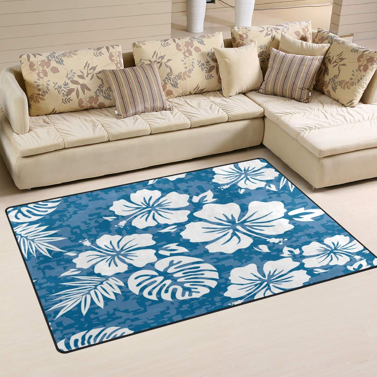 Non-Slip Washable Doormat with Hawaiian Leaves Design - Indoor/Outdoor Entryway Rug for Front Door, Back Door & Mud Room - Perfect for Home, Office & High Traffic Areas
