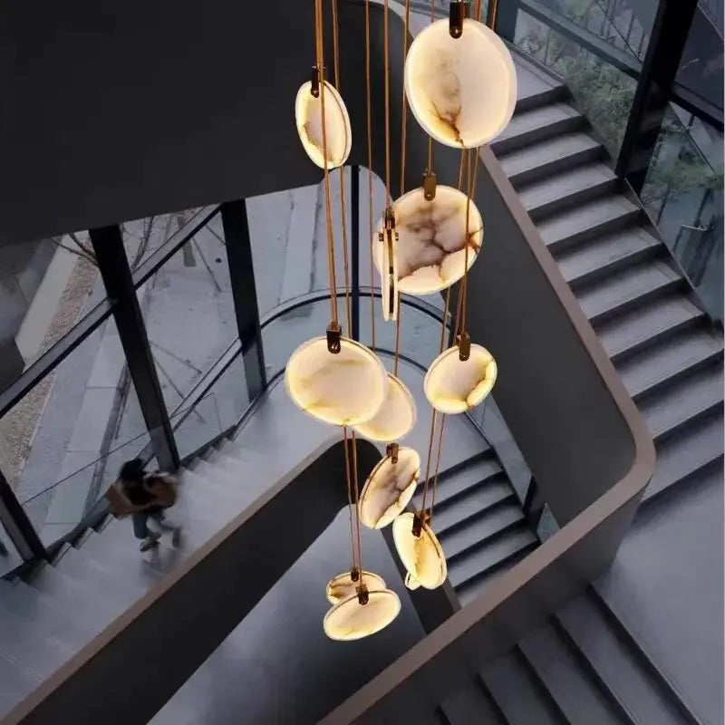Tuya Marble Large Hanging Stairwell Lighting Chandelier - Modern Crystal Ceiling Light Fixture for Foyer, Dining Room & Living Room Decor
