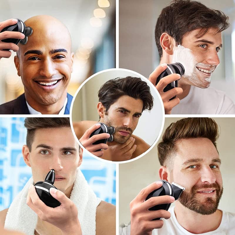 5-in-1 Electric Razor for Men - Wet & Dry Rechargeable Shaver with LED Display | Rotary Beard Trimmer & Body Groomer | Perfect for Travel, Gym & Daily Shaving (Washable Grooming Kit)