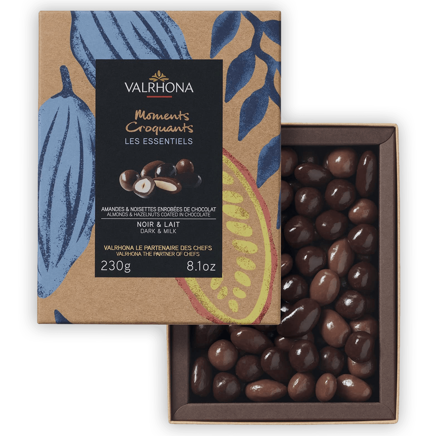 Premium Valrhona Dark & Milk Chocolate Covered Almonds & Hazelnuts Gift Box - Gourmet French Chocolate Treats for Holidays, Gifts & Dessert Platters