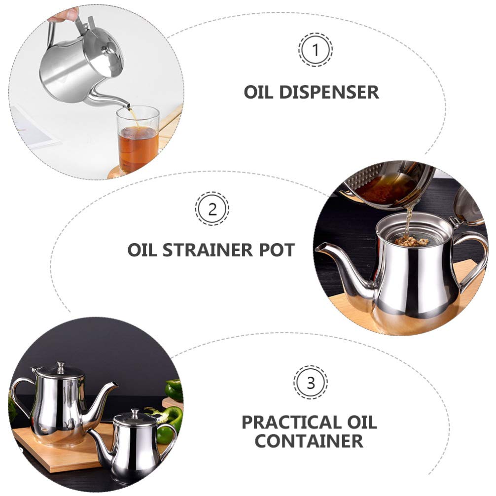 1pc Stainless Steel Oil Pot - Practical Kitchen Oil Container & Grease Dispenser with Strainer - Perfect for Cooking, Frying & Salad Dressing Storage