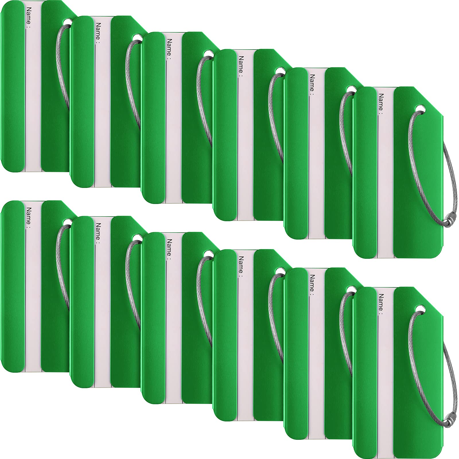 12 Pack Aluminum Metal Luggage Tags with Business Card Holder - Durable Travel ID Bag Tags for Suitcases, Backpacks & Carry-Ons - Perfect for Business Travel, Vacation & Airport Identification (Green)
