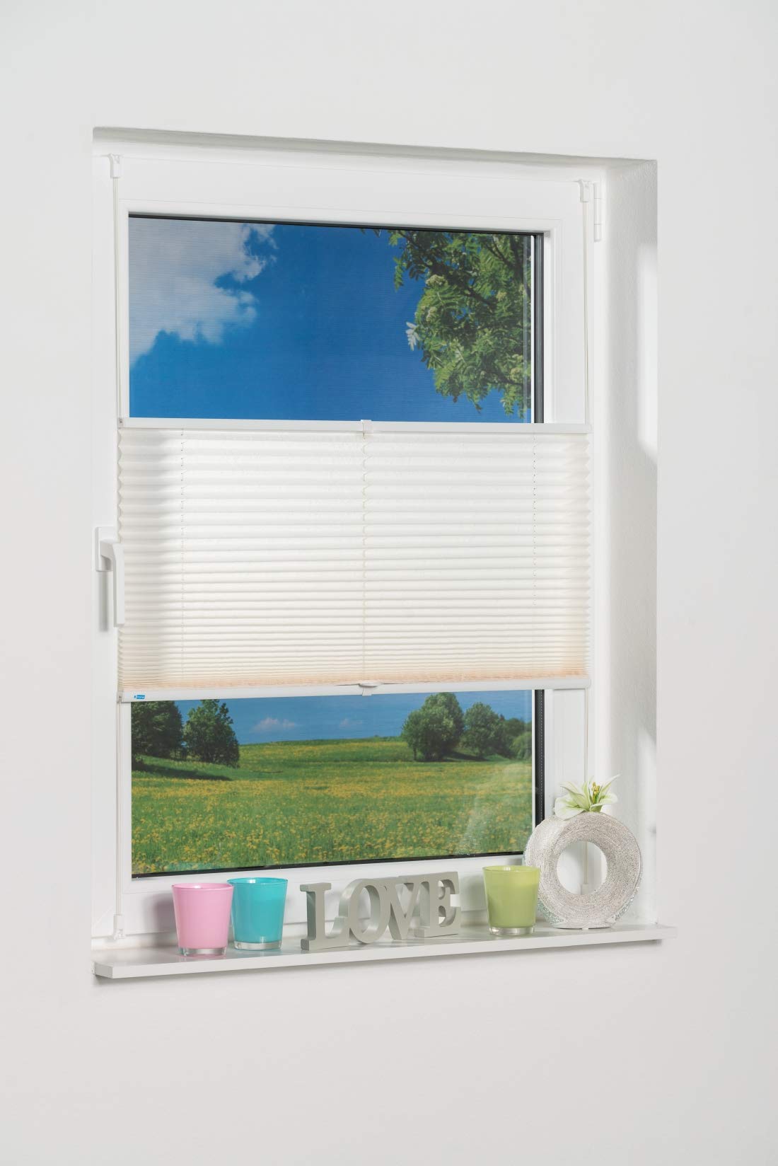 K-Home Klemmfix Pleated Window Shade, Beige, 110 x 130 cm - Perfect for Living Room, Bedroom & Office Privacy
