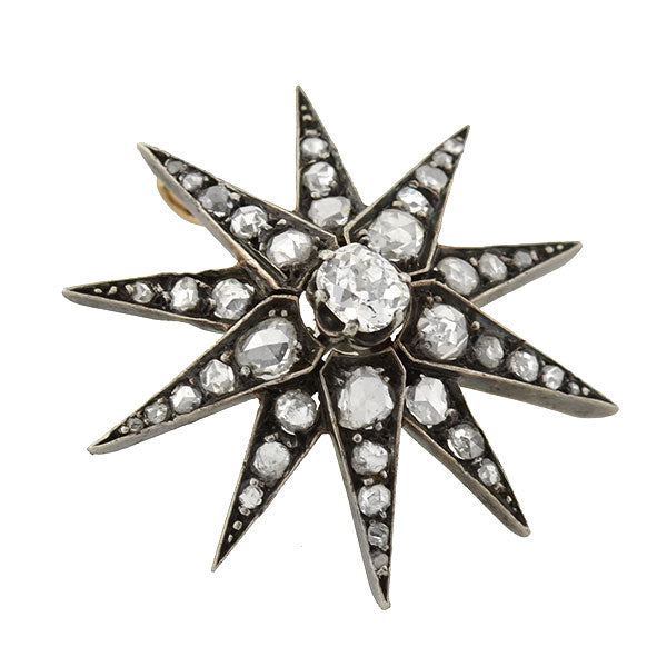 Victorian Style 18K Gold & Sterling Silver Diamond Starburst Pendant Necklace - 2.75 Carat Total Weight - Elegant Jewelry for Weddings, Anniversaries & Special Occasions