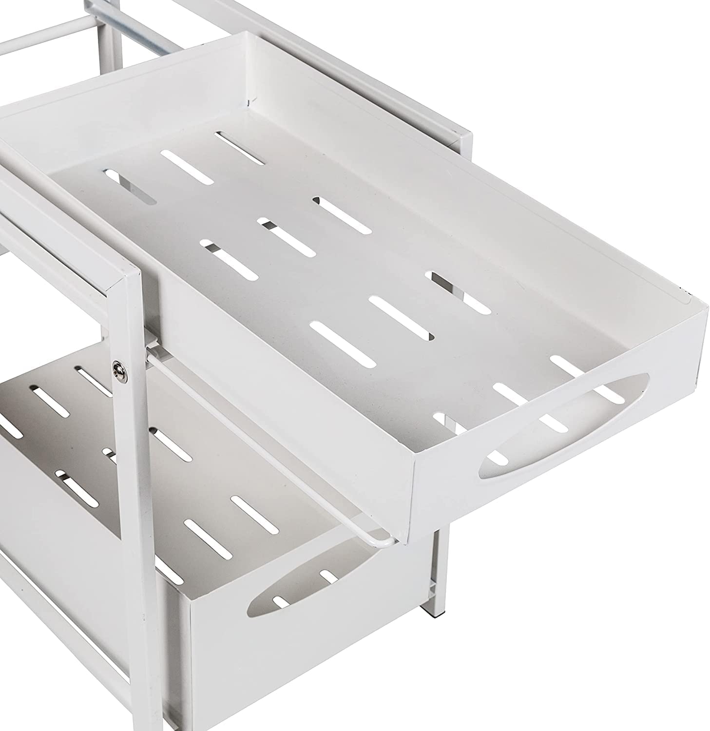 White Metal Kitchen Cabinet Organizer with Drawers - Space Saving Rack for Indian Home Decor