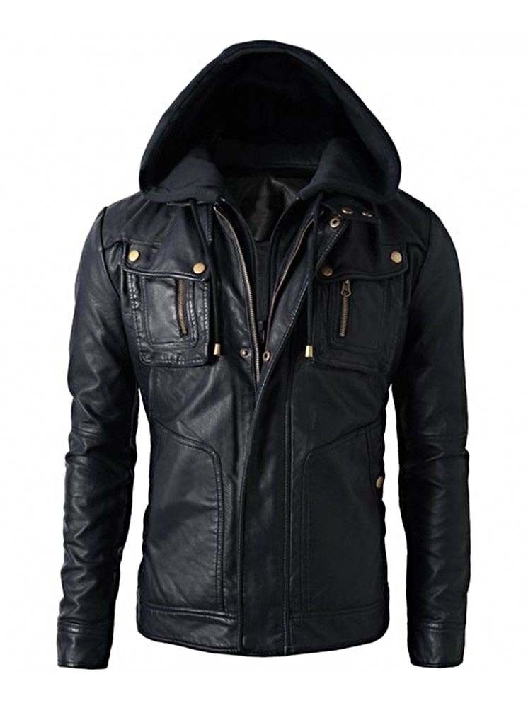 Men's Slim Fit Hooded Biker Leather Jacket - Stylish Motorcycle Jacket for Riding & Casual Wear - Perfect for Urban Fashion & Outdoor Adventures