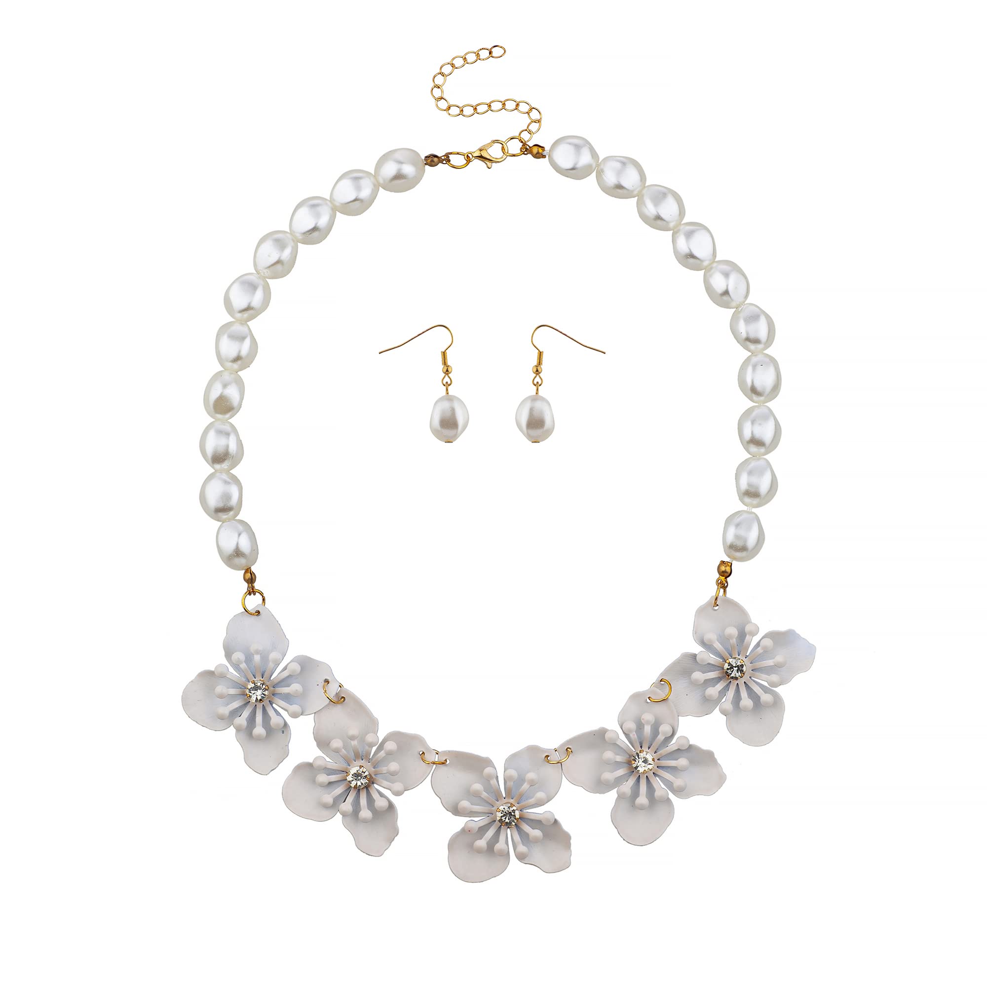 Nicole Miller Pearl Beaded Necklace & Earrings Set - Elegant White Floral Jewelry for Parties & Weddings