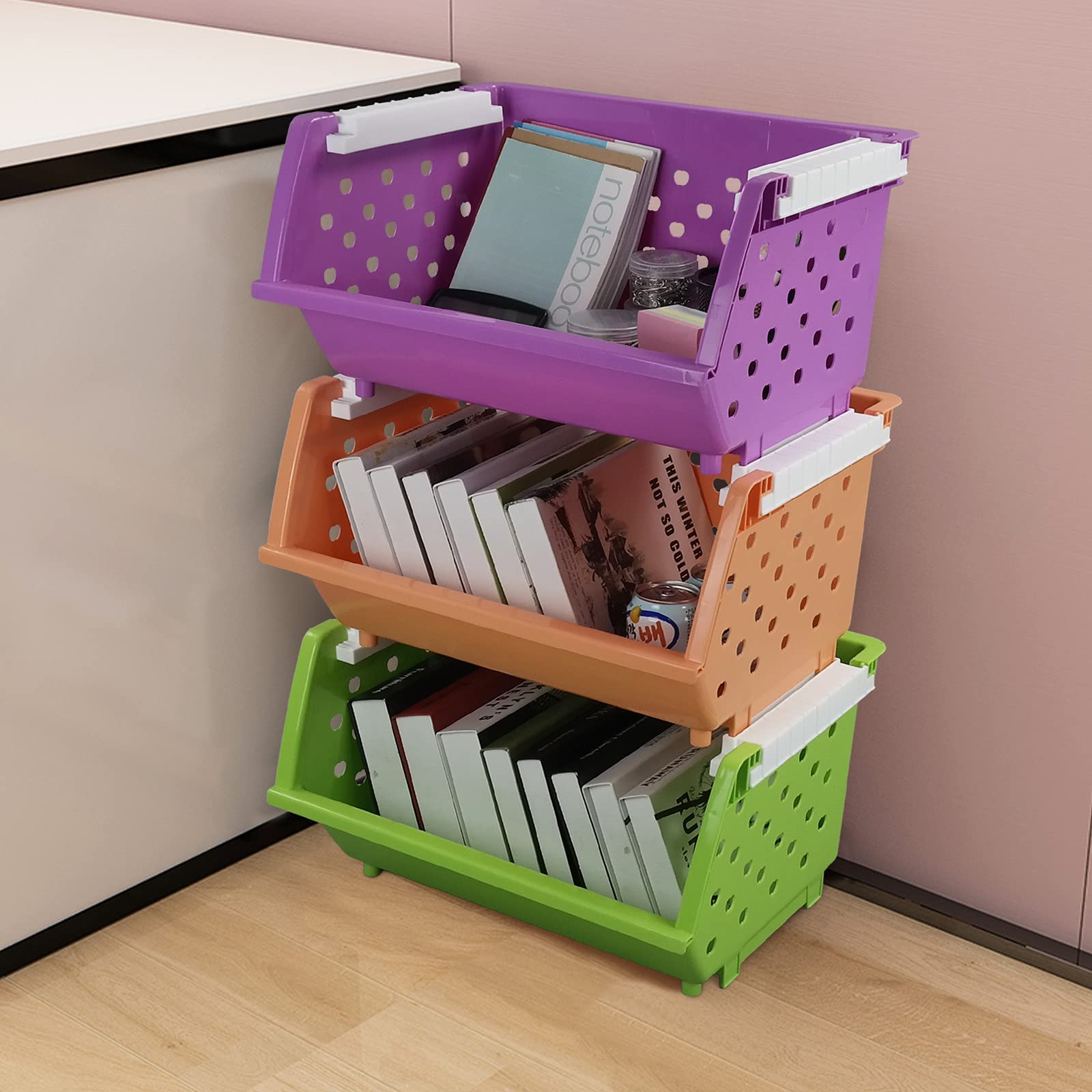 4-Pack Colorful Stackable Storage Baskets for Home Organization
