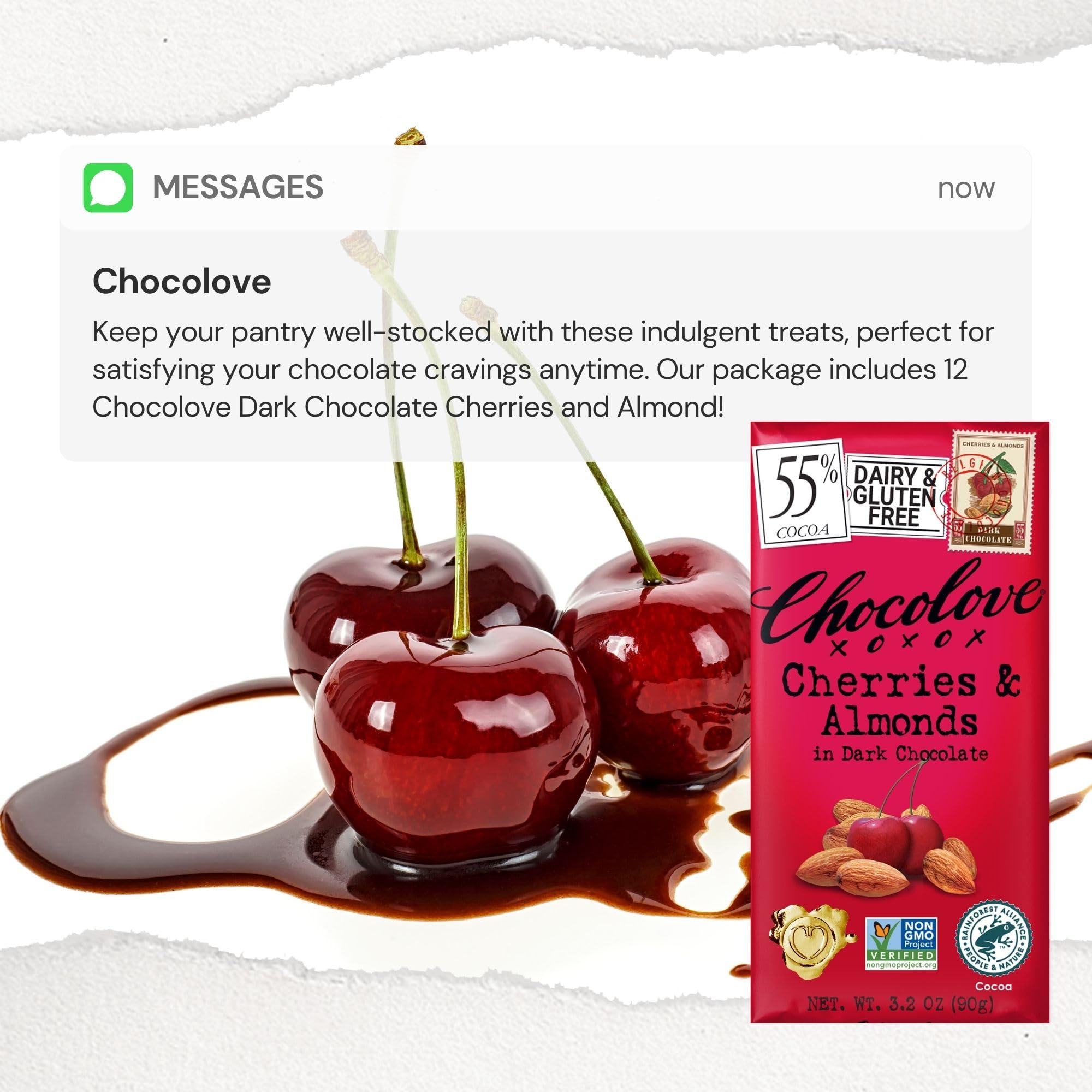 Premium Chocolove Dark Chocolate Bars with Cherry & Almond - 3.2oz (12-Pack) | Gourmet Gift, Healthy Snack & Dessert for Holidays, Parties & Everyday Indulgence