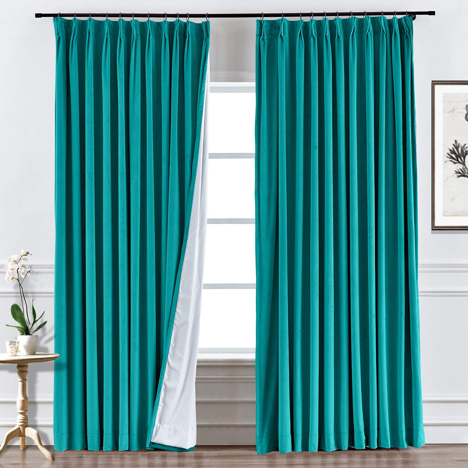 Blackout Velvet Curtains - Thermal Insulated Room Darkening Drapes for Bedroom, Peacock Color (58x63 Inches, 1 Panel) - Energy Efficient Window Treatment for Better Sleep & Temperature Control