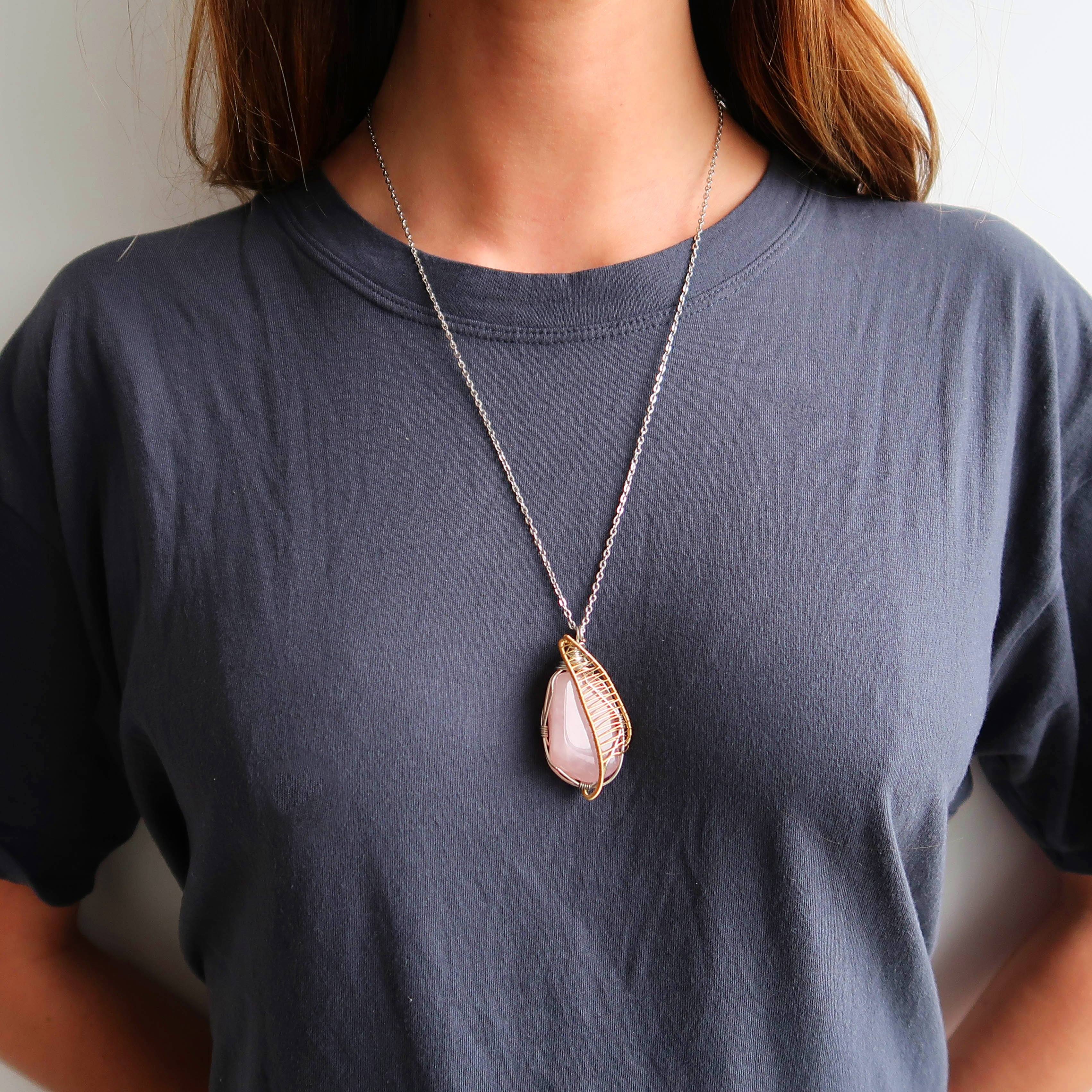 Gold Rose Quartz Crystal Necklace - 14K White Gold/Gold Plated Jewelry for Women | Elegant Gift for Valentine's Day, Anniversary & Special Occasions