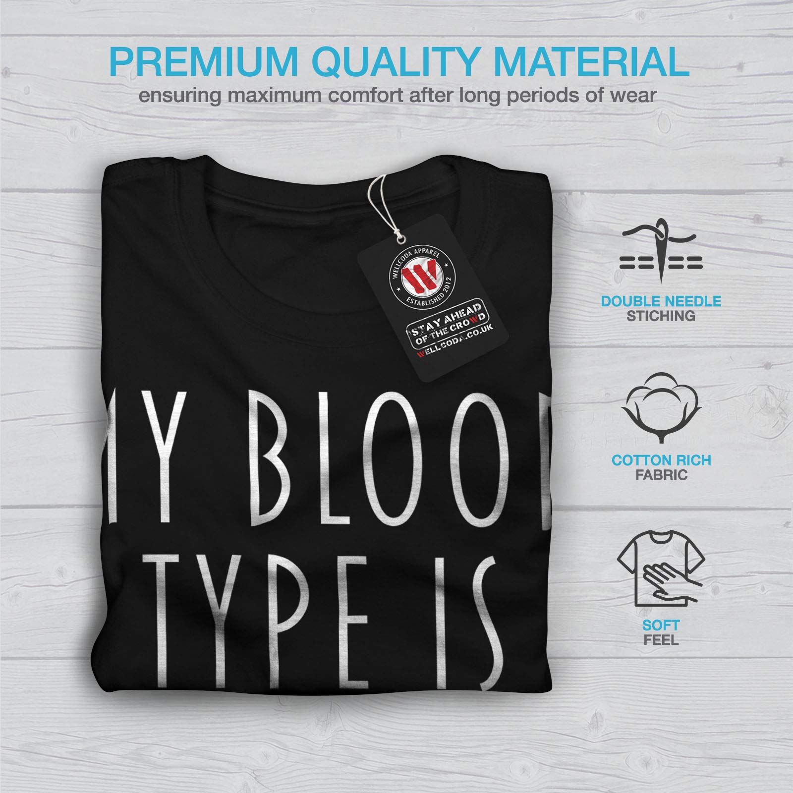 Wellcoda Men's Blood Type Long Sleeve T-Shirt with Coffee Print - Casual Streetwear