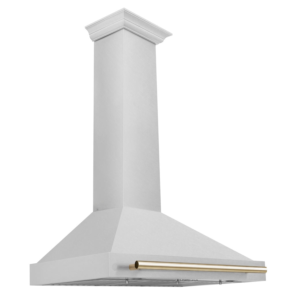 ZLINE KB4SNZ 36 G Autograph Edition 36-Inch Stainless Steel Wall Mount Range Hood with Convertible Satin Finish & Polished Gold Handle - Perfect for Modern Kitchens & Luxury Home Upgrades