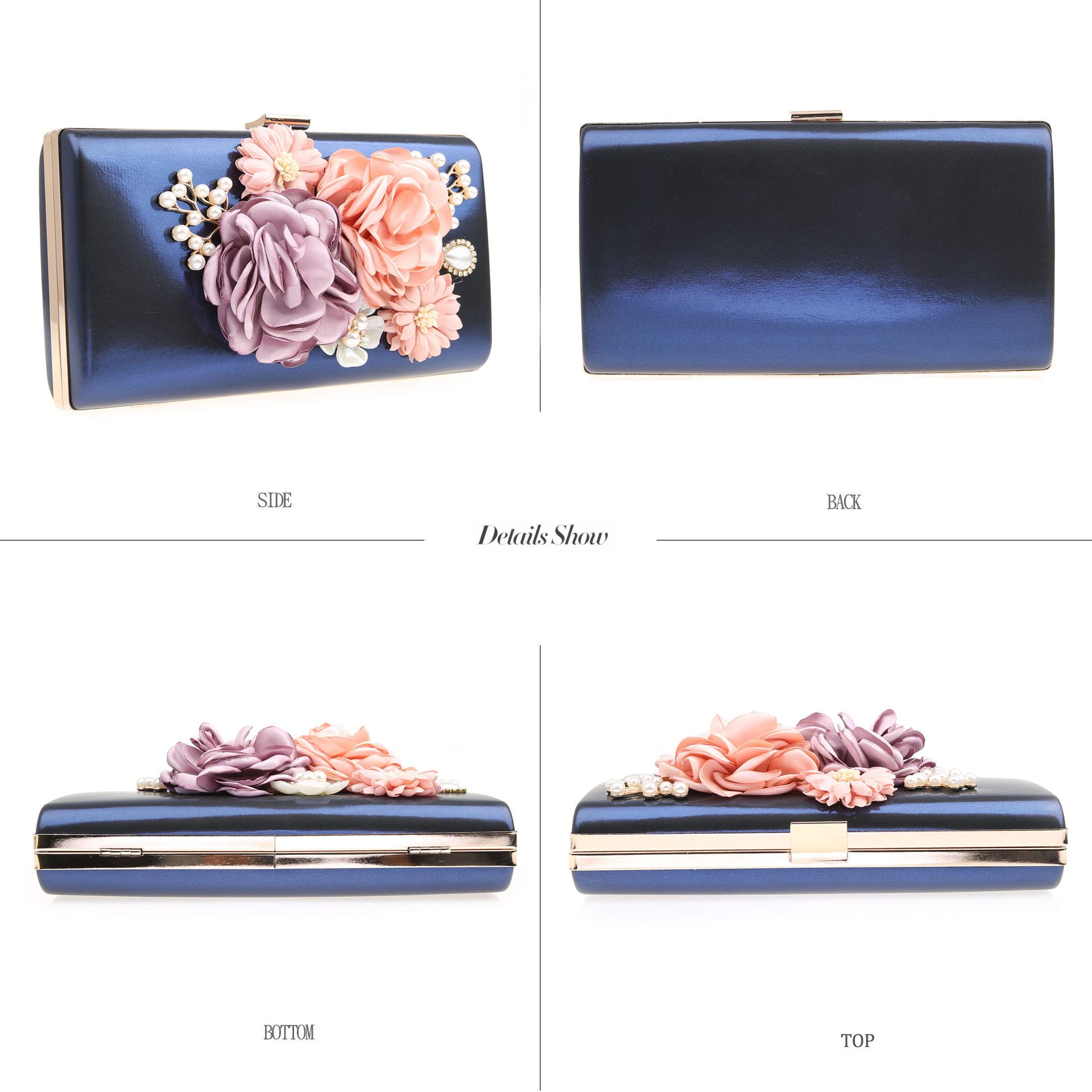 Elegant Floral Wedding Clutch Bag for Women - Chic Flower Evening Party Purse with Chain Crossbody Strap - Perfect for Bridal Showers, Prom & Formal Events