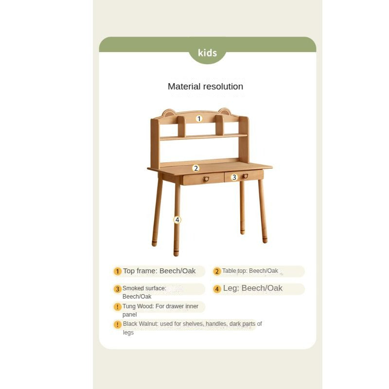 Solid Wood Kids Study Desk - Beech & Oak Wooden Children's Writing Table for Homework & Drawing | Perfect for Bedroom, Homeschool & Classroom Use