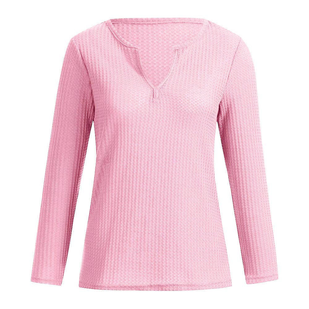 Plus Size Women's V-Neck Waffle Knit Pullover Sweater - Casual Long Sleeve Henley Blouse for Fall & Winter Layering | Office Wear & Weekend Outfits