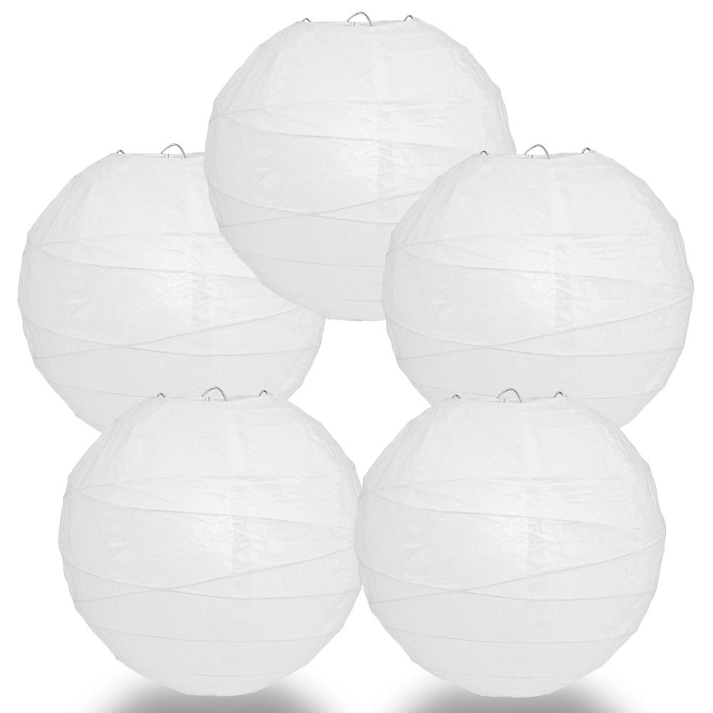 5 Pack 12 Inch White Freestyle Ribbed Hanging Paper Lanterns for Wedding, Party, Home & Garden Decoration