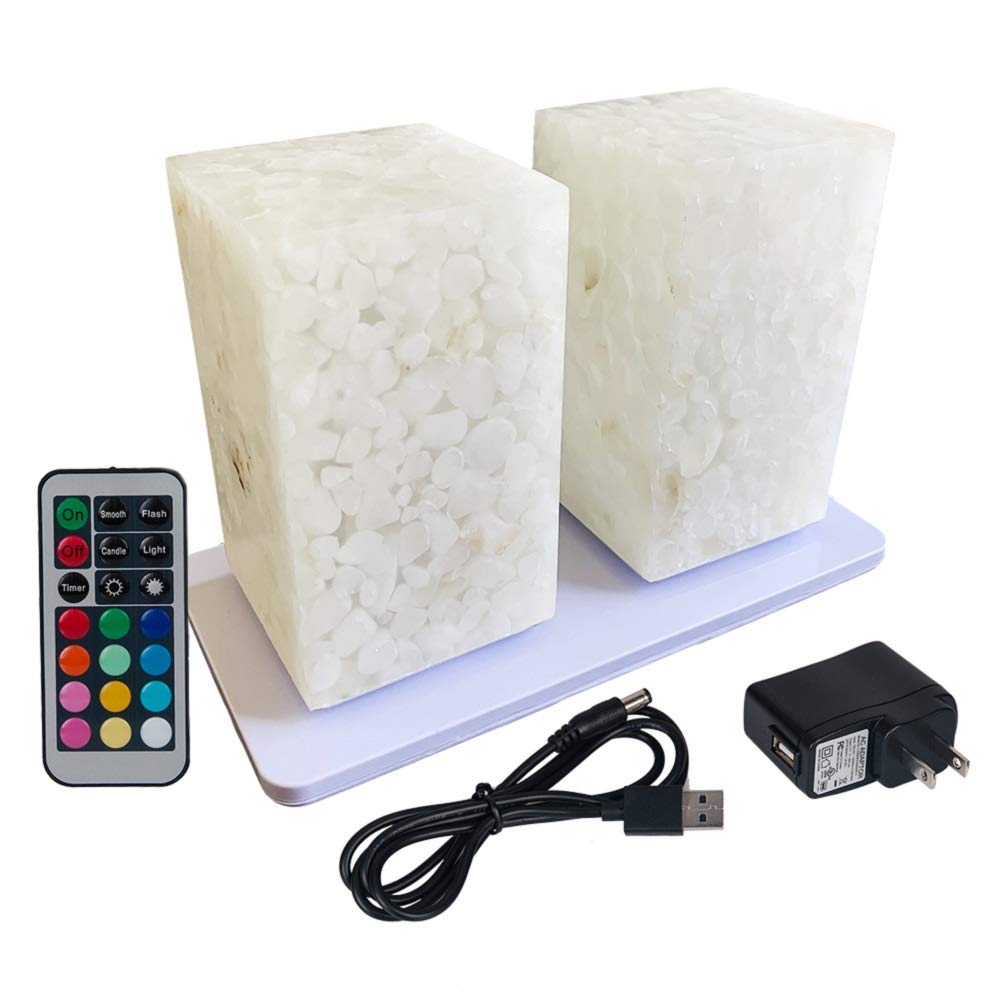 Rechargeable LED Restaurant Table Lamps with Remote & Timer - Set of 2 Square Stone Design for Dining Ambiance | Perfect for Cafes, Bistros and Romantic Dinner Lighting