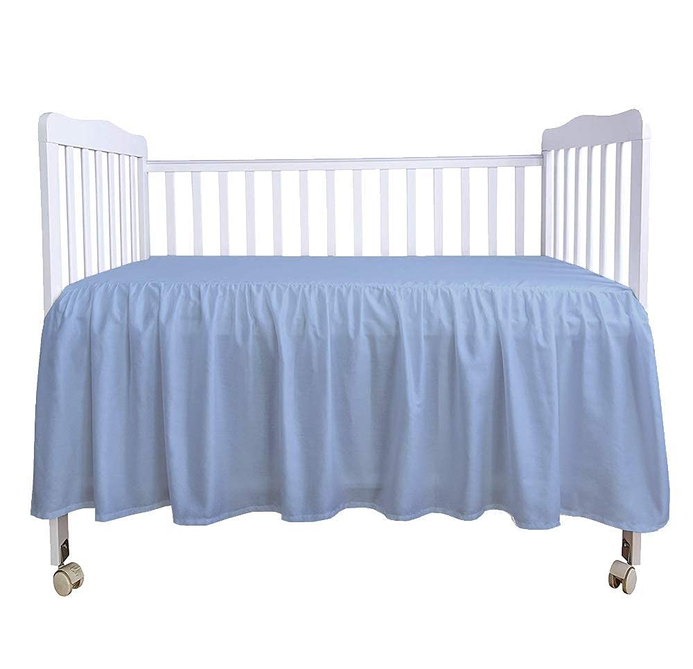 Light Blue Crib Bed Skirt - 100% Natural Cotton Dust Ruffle for Nursery & Toddler Beds - 14 Inch Drop - Breathable Baby Bedding for Boys & Girls - Perfect for Cribs, Bassinets & Nursery Decor