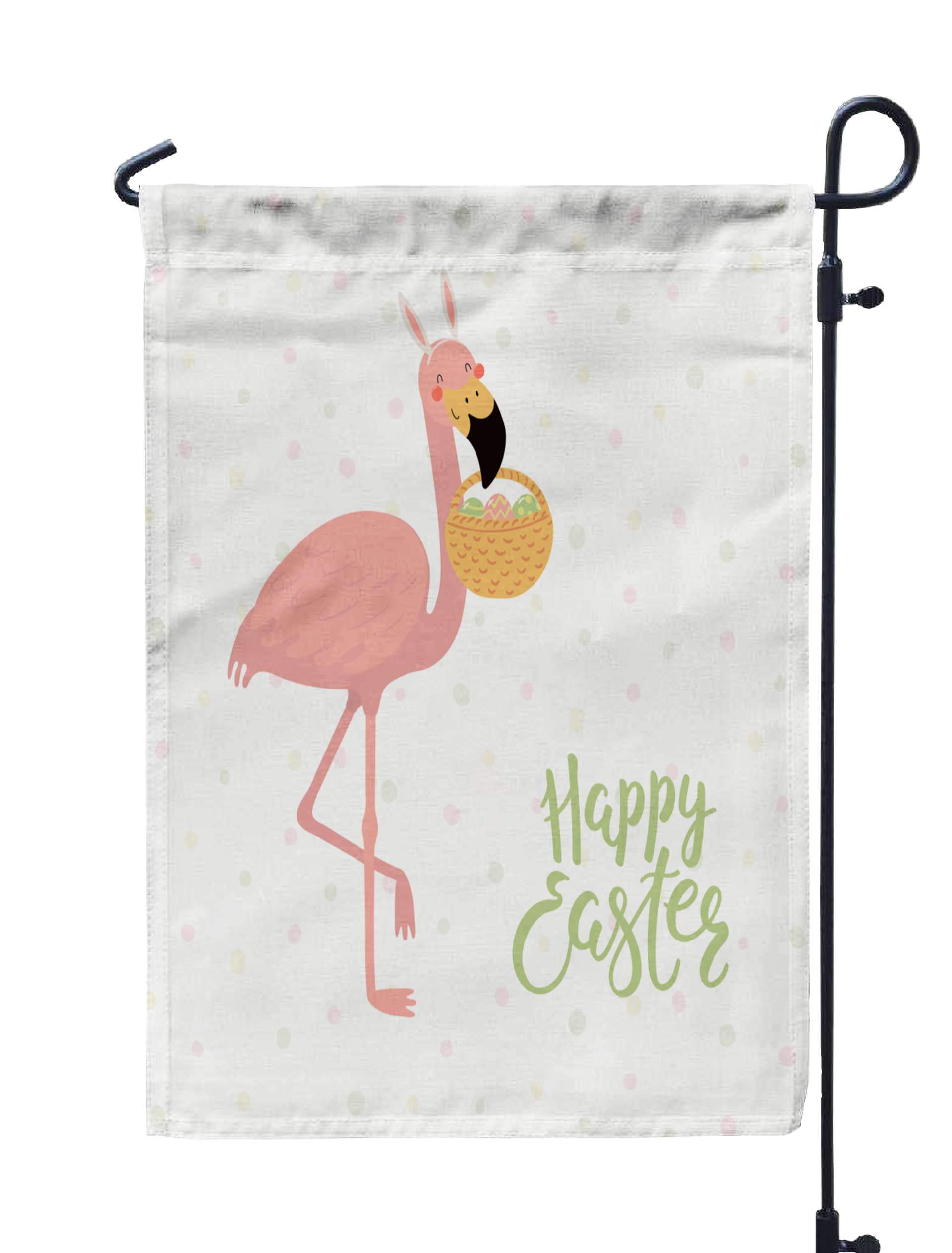 Double Sided Easter Garden Flag - 12x18 Inch Cute Flamingo in Bunny Ears with Basket of Eggs - Seasonal Outdoor Yard Decoration for Spring, Easter Party & Home Welcome Decor - Weather Resistant Polyester Material
