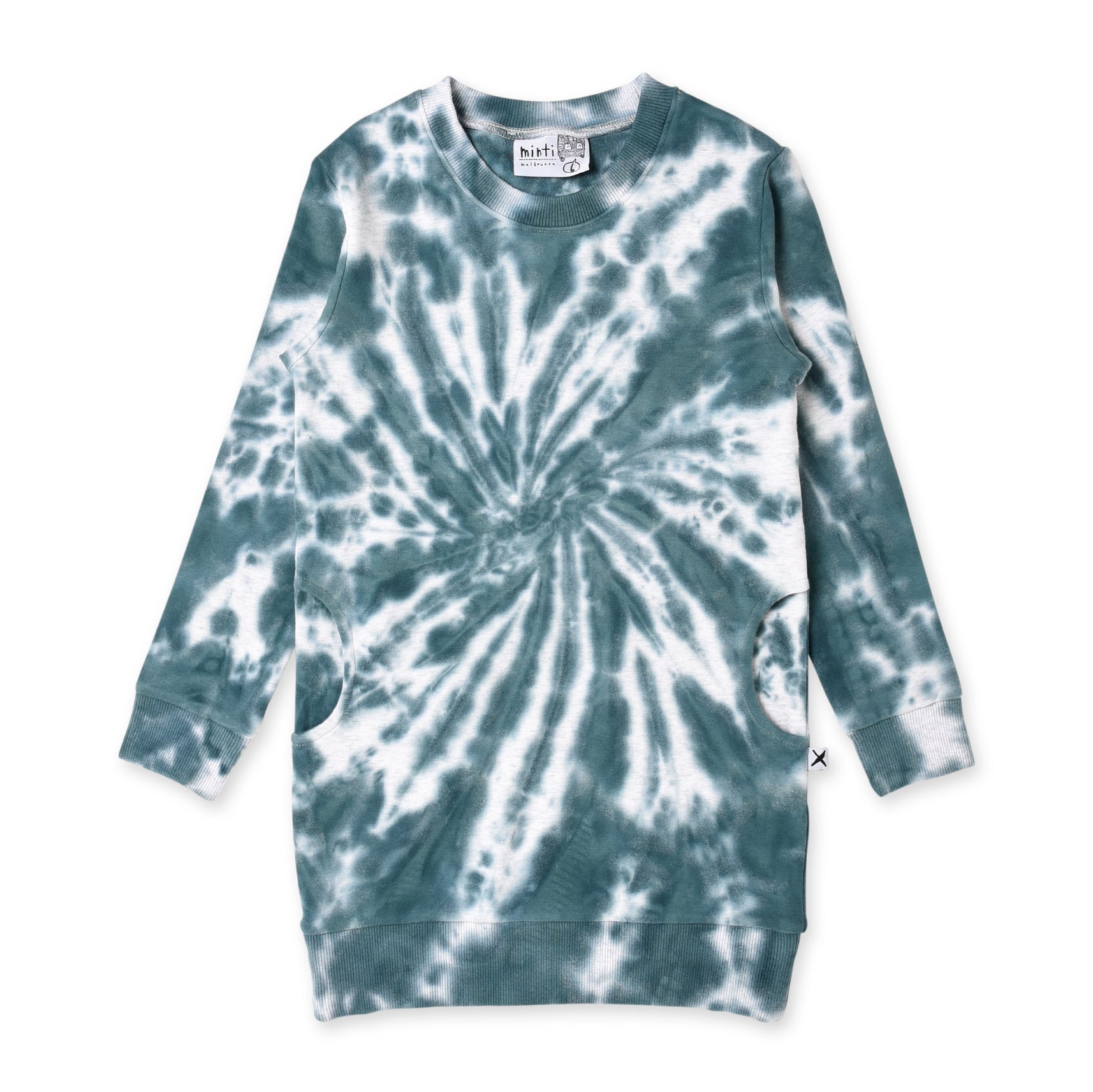 Minti Waves Pocket Crew Dress - White Marle & Dark Green | Casual Summer Dress for Women | Perfect for Beach Outings, Picnics, and Everyday Wear