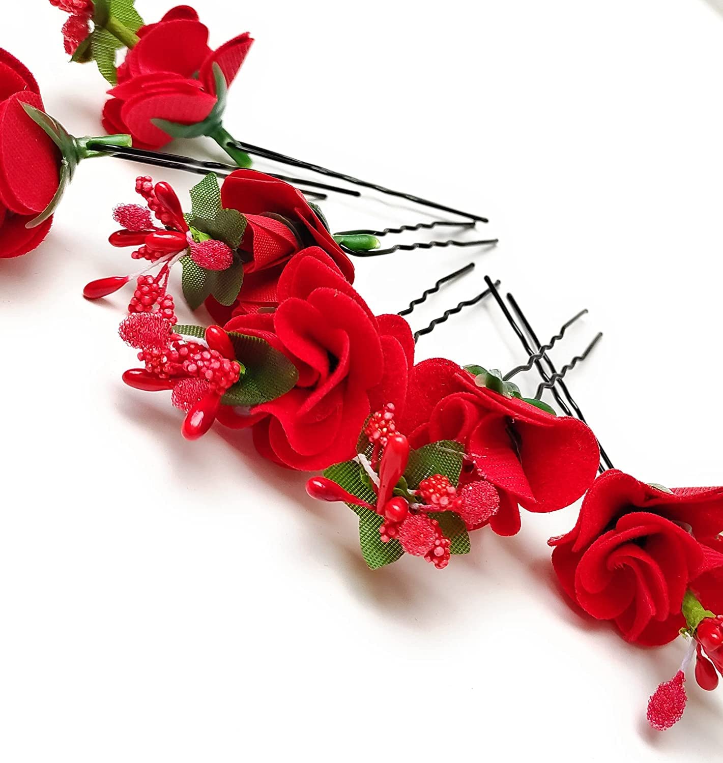 Elegant Red Rose Hair Clips for Women - Bridal Hair Pins, Floral Bobby Pins for Wedding, Bridesmaids & Special Occasions (Pack of 4) | Perfect for Weddings, Prom, Parties & Everyday Elegant Style