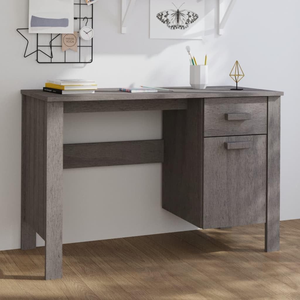 vidaXL Light Gray Solid Wood Pine Computer Desk for Home Office - Sturdy Workstation for Writing, Studying, and Remote Work