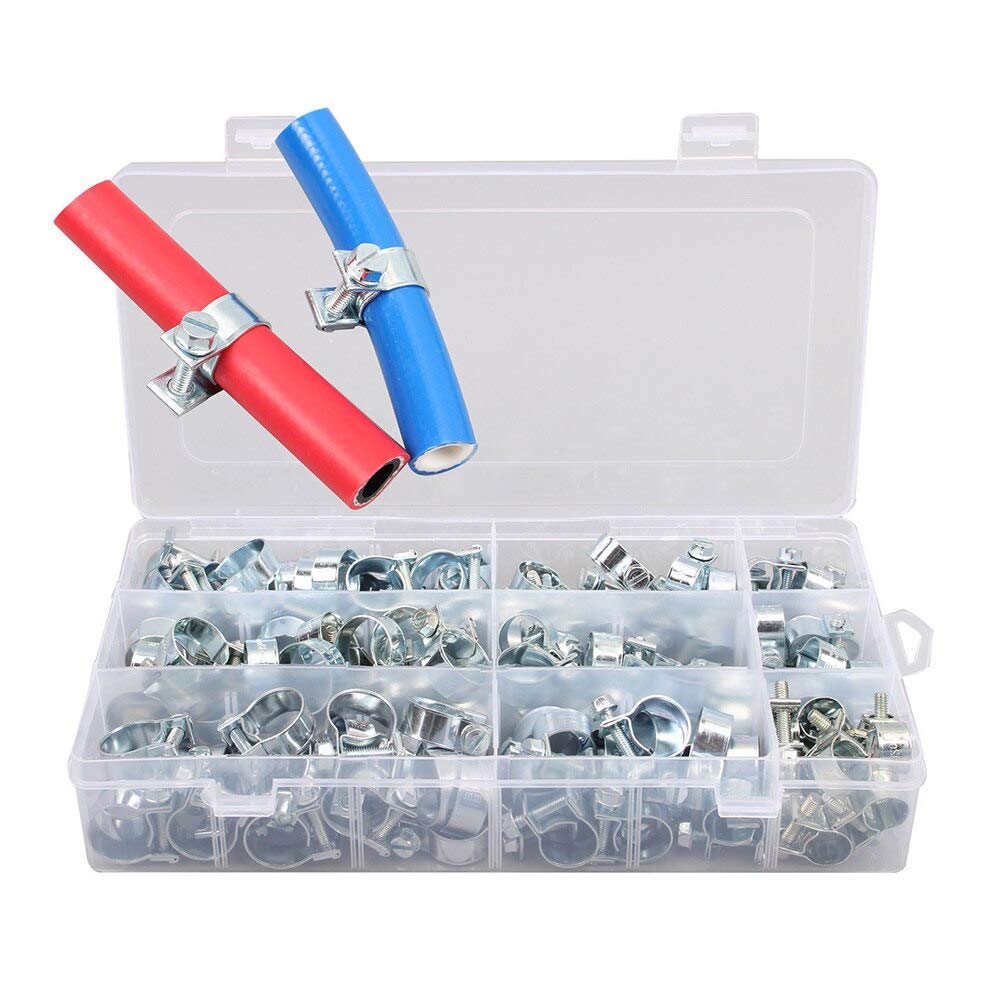 135pcs Zinc Plated Mini Hose Clips - Replacement Parts for M.C - Metal Hoop Water Pipe Clamps & Fasteners with Spring Buckle (Silver) - Ideal for Plumbing, Automotive, and DIY Repair Projects