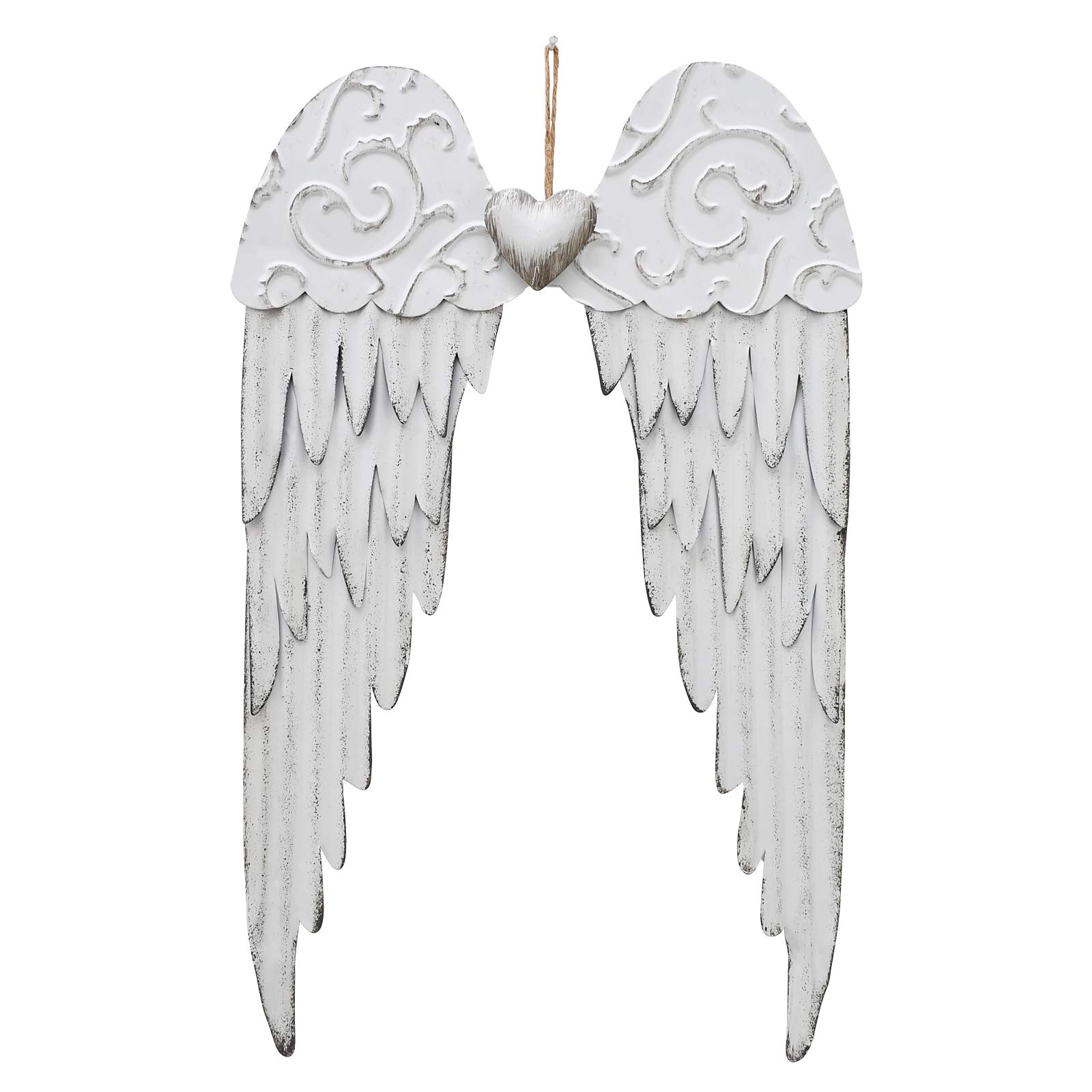 Metal Angel Wings Wall Decor - Heavenly Religious Hanging Sculpture Art for Home & Garden - Rustic Angel Wing Plaque for Indoor & Outdoor Decor - Perfect for Bedroom, Living Room, Church or Wedding Decoration (Small, White)