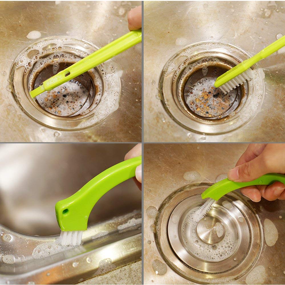 3-in-1 Grout Cleaner Brush with Handle - Stiff Bristle Tile & Floor Scrub Brush for Shower, Bathroom, Kitchen - Perfect for Cleaning Grout Lines, Tile Joints & Hard-to-Reach Areas