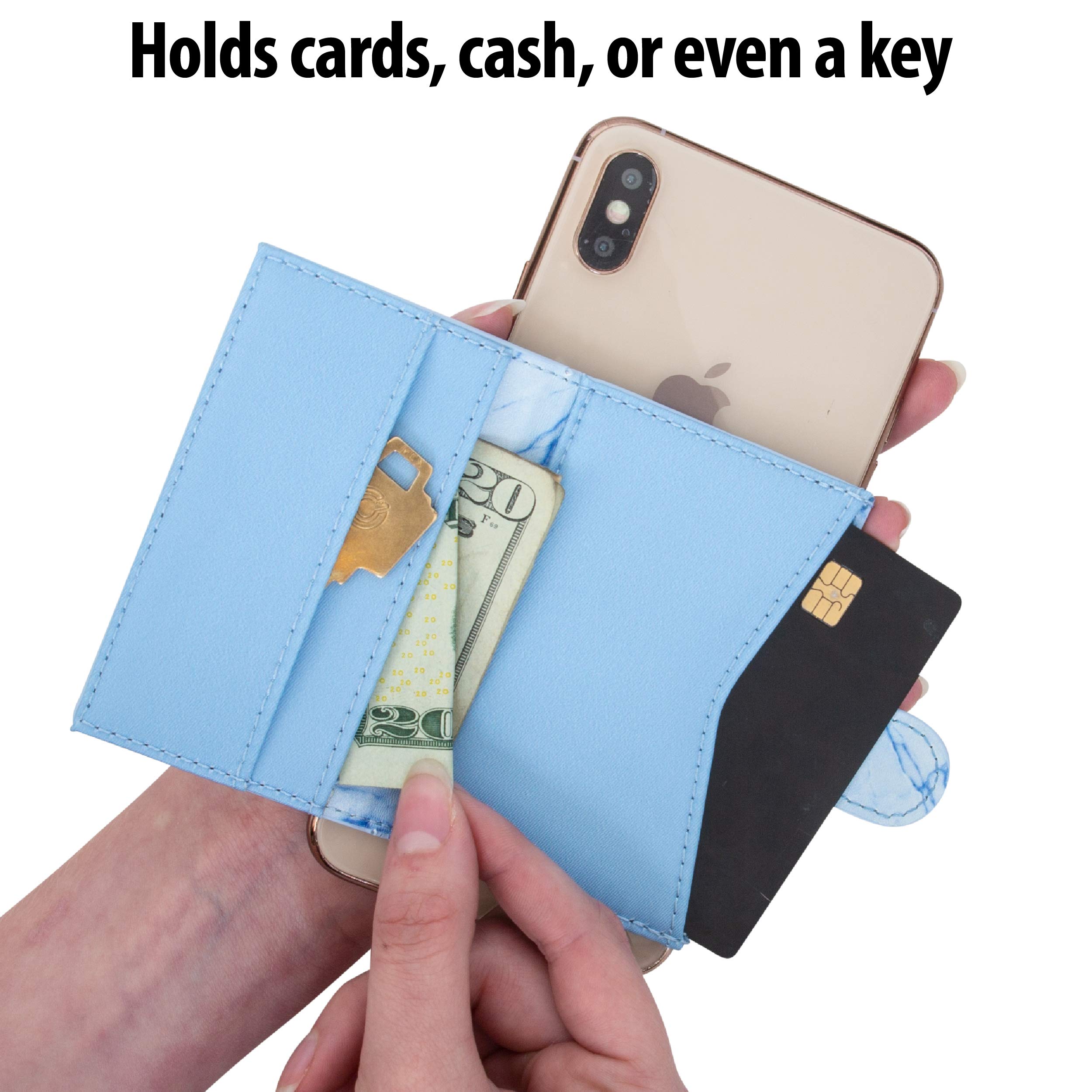 Stick On Cell Phone Wallet & Card Holder for iPhone - Slim RFID Blocking Phone Case Accessory (Blue Plain) | Perfect for Hands-Free Shopping, Travel & Everyday Convenience