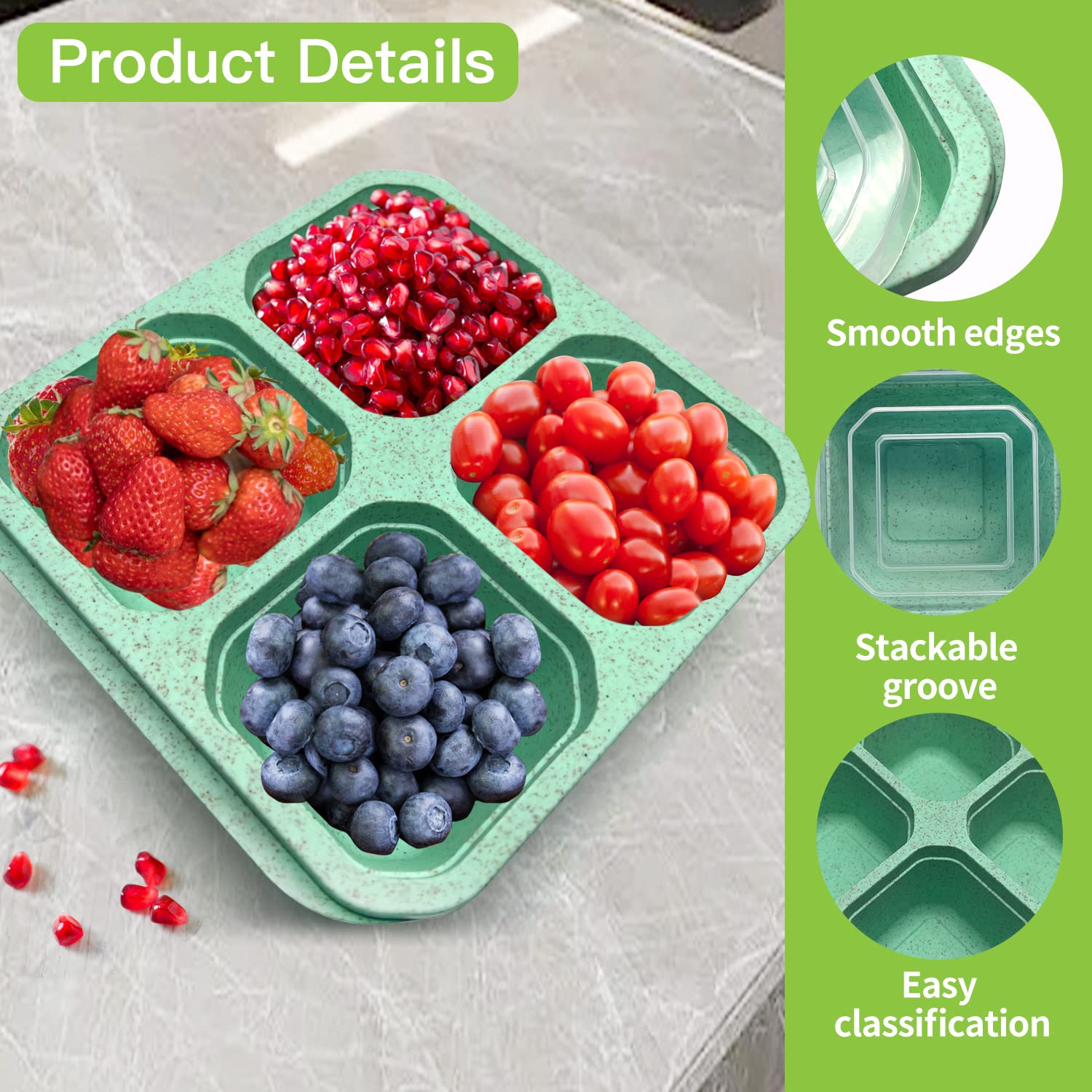 4 Compartment Bento Box - 4 Pack Reusable Snack Containers for Lunch, Meal Prep & Food Storage | Perfect for Work, School, Travel & Picnics | Leak-Proof Divided Plastic Containers