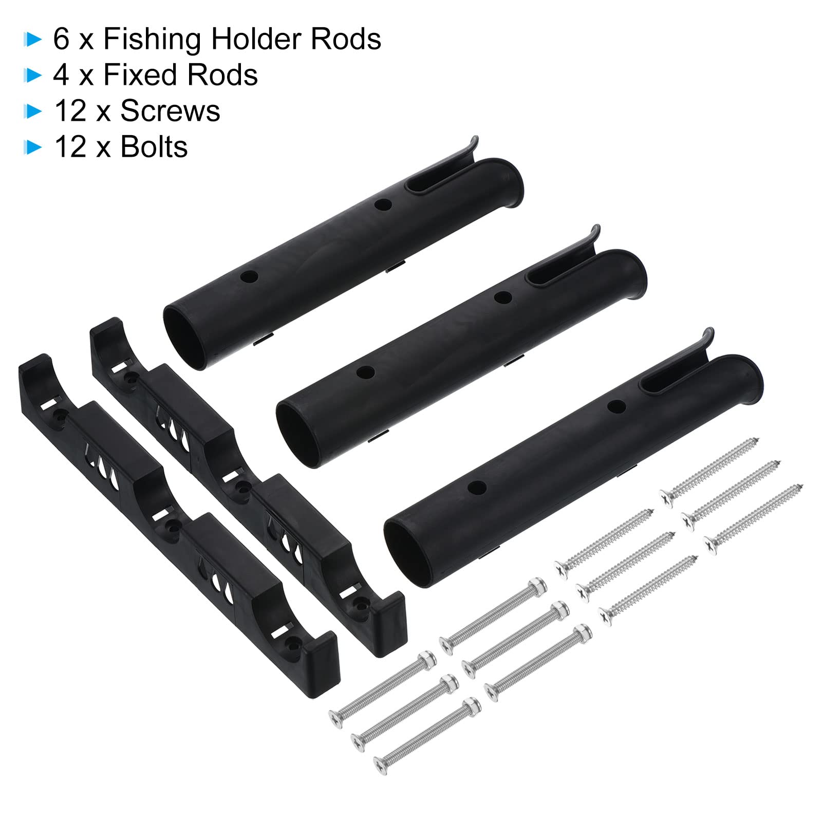PATIKIL 2-Pack Plastic Fishing Rod Holder Brackets - 3-Link Tube Rod Rack for Wall/Side Mount - Includes Screws for Truck, Kayak & Boat Storage - Durable Black Fishing Pole Organizer for Garage, Dock & Outdoor Use