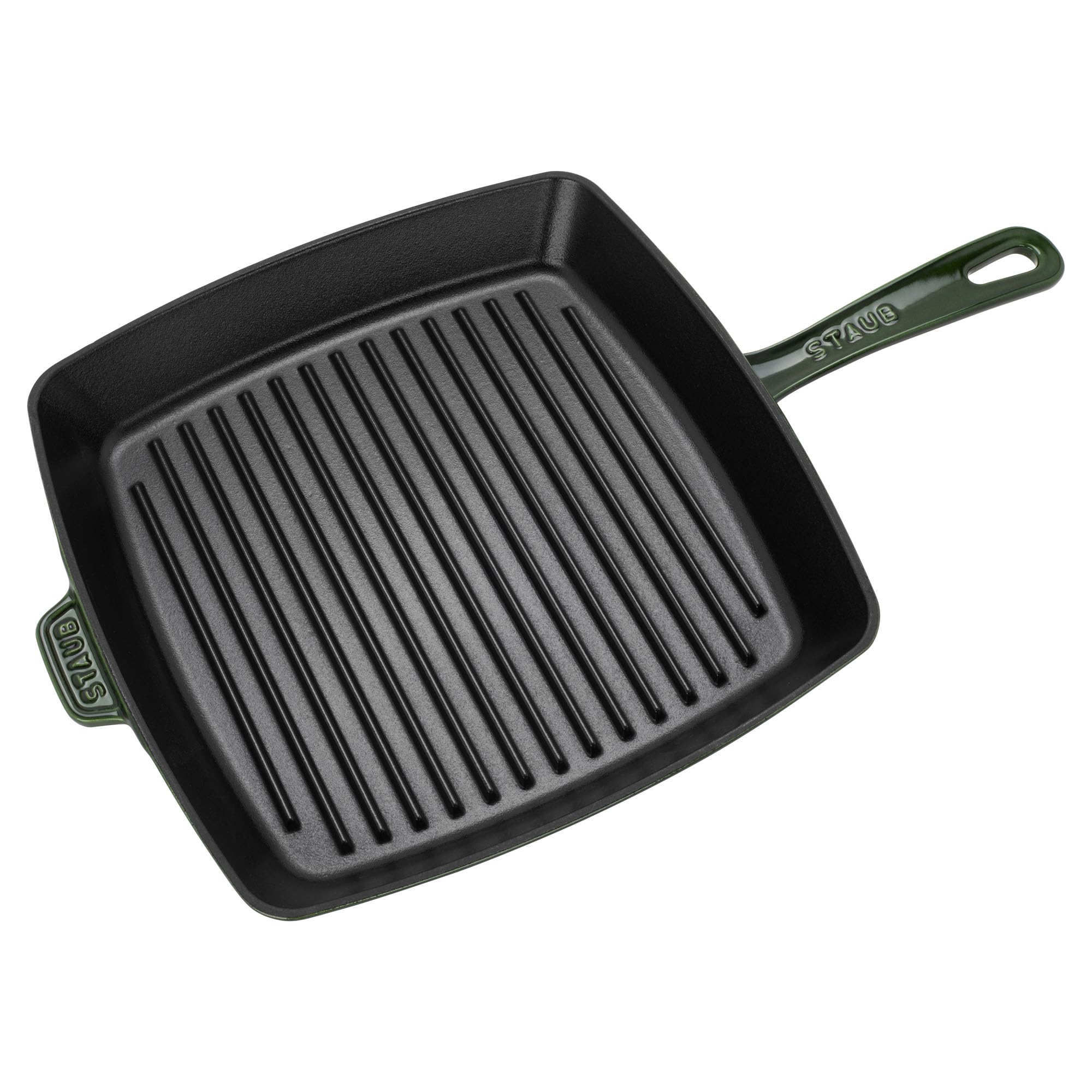 Staub 12-Inch Square Cast Iron Grill Pan - Basil Green | Pre-Seasoned, Heavy Duty, Even Heat Distribution | Perfect for Indoor & Outdoor Grilling, BBQ, Steaks, Vegetables