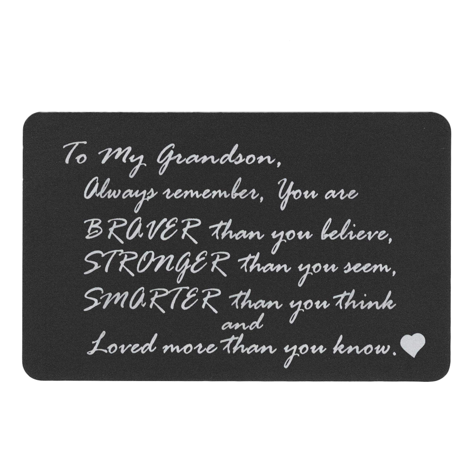 Personalized Engraved Metal Wallet Insert Card for Grandson - Braver Stronger Smarter Photo Gift | Perfect for Birthdays, Graduation & Special Occasions