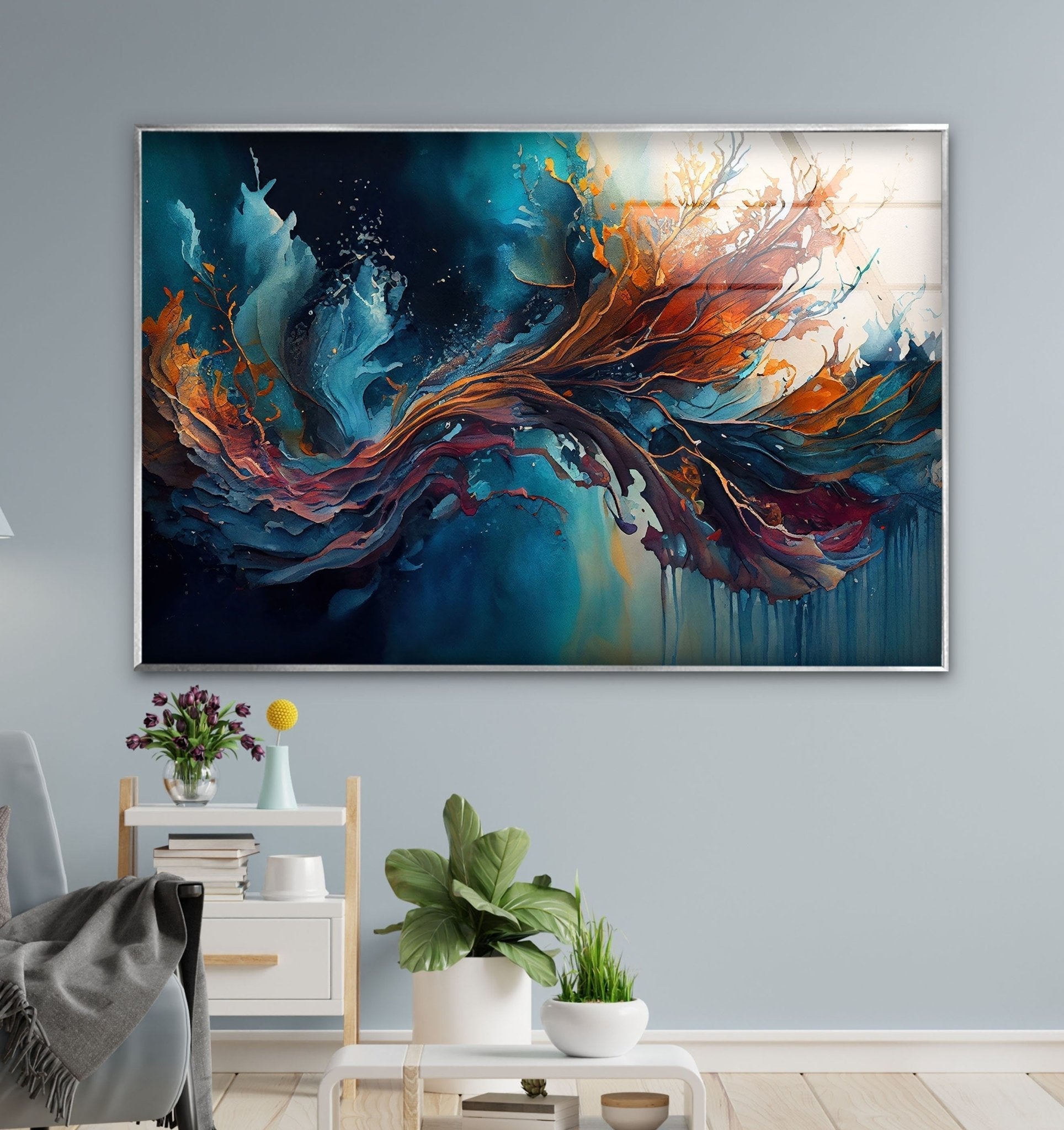 Abstract Nature Painting Glass Wall Art - Modern Home Decor for Living Room, Bedroom & Office - Stunning Handmade Glass Artwork