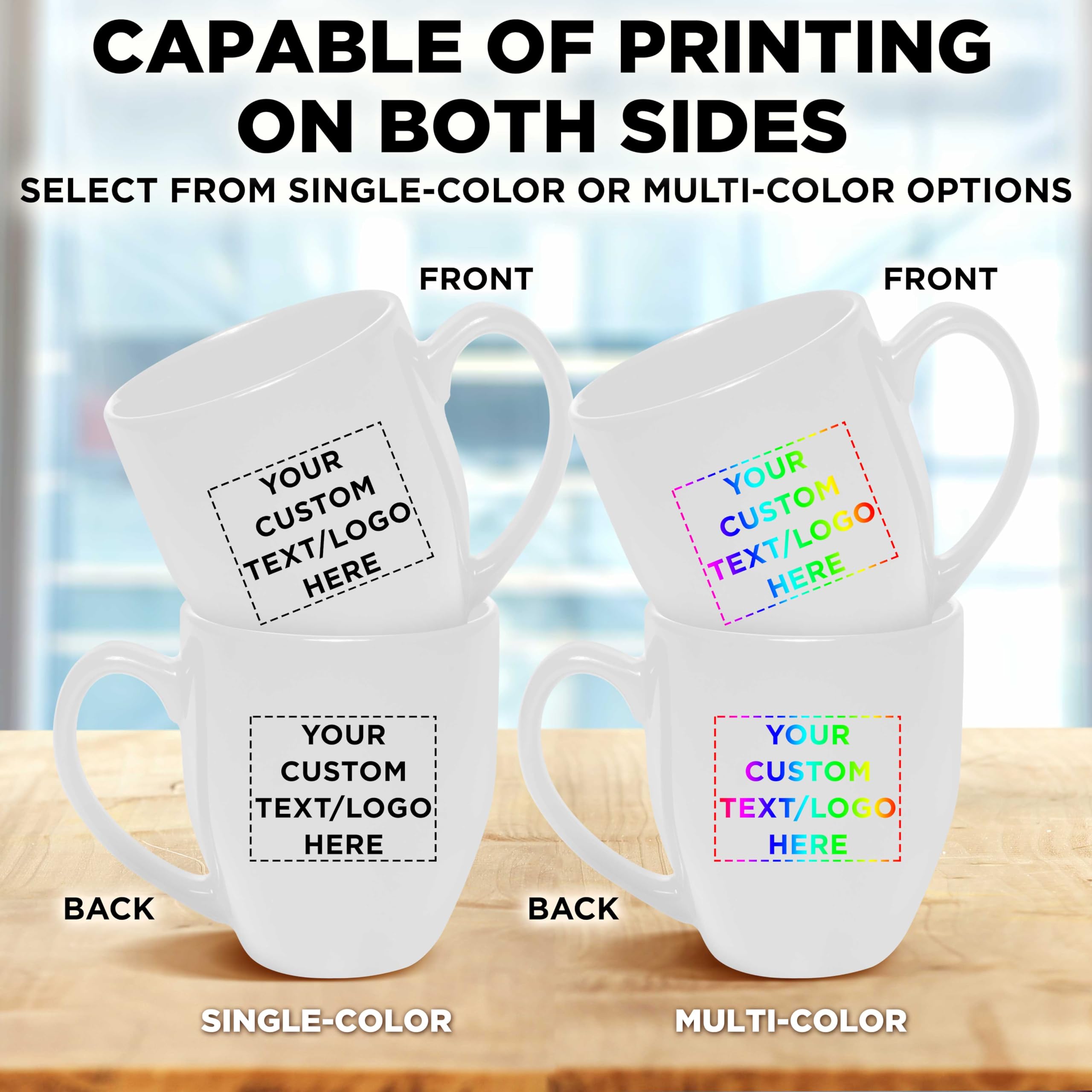 Custom Large 16 oz Coffee Cups - Bulk Pack of 50 White Disposable Cups - Personalized for Coffee, Tea, Espresso, Cappuccino & Hot Cocoa - Perfect for Cafes, Offices, Events & Catering