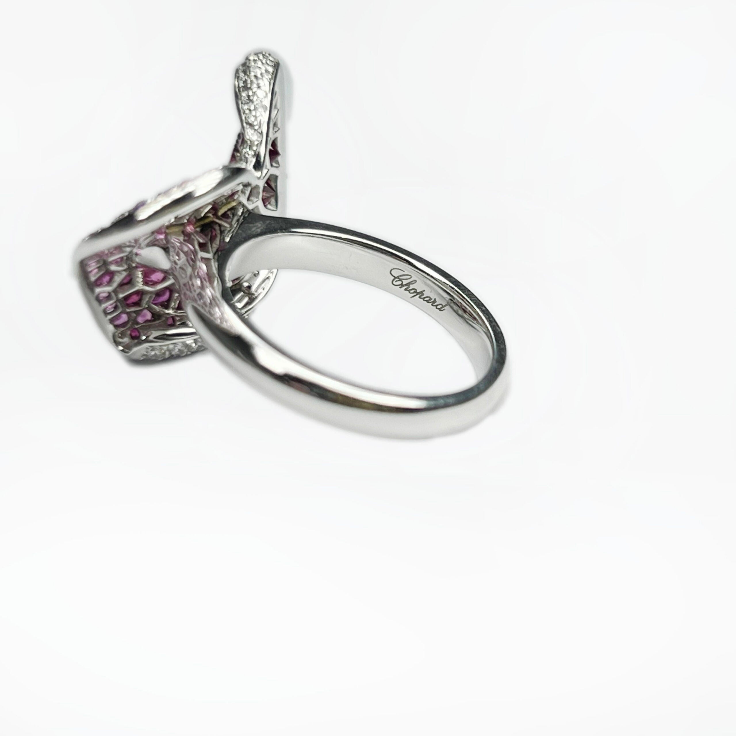 Chopard 18K White Gold Pink Sapphire Ruby Diamond Heart Ring for Women - Elegant Jewelry Gift for Anniversary, Valentine's Day & Special Occasions