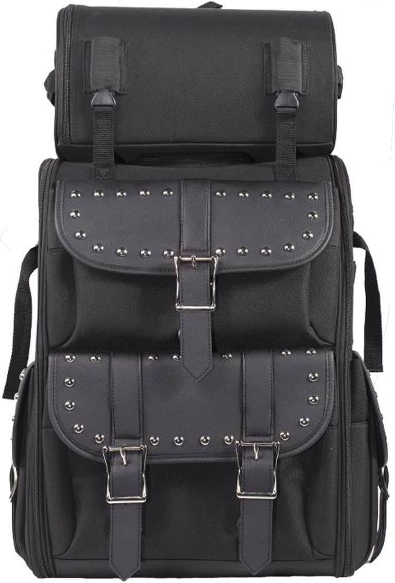Excelsior International Motorcycle Large Sissy Bar Travel Bag - Black Waterproof Backpack for Harley, Cruiser & Touring Bikes - Perfect for Road Trips & Long-Distance Riding