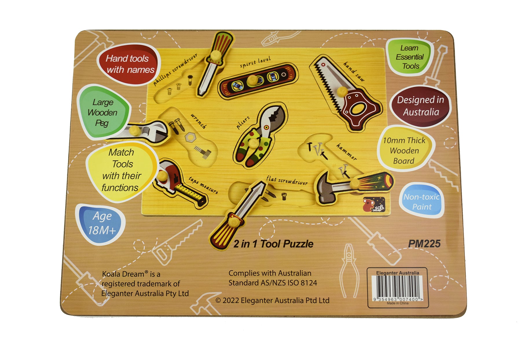 Wooden Tool Peg Puzzle - Educational Wooden Toy for Kids - Perfect for Montessori Learning, Fine Motor Skills & Early Childhood Development - Playroom & Classroom Activity