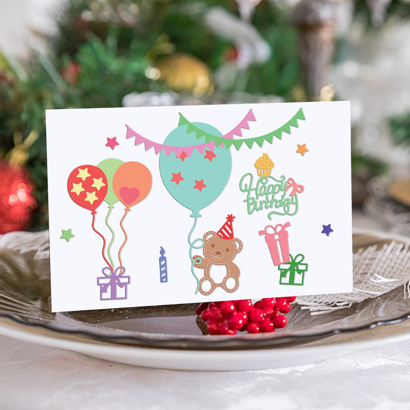 INFUNLY 19-Piece Balloon Metal Die Cuts Set - Happy Birthday Card Making, Cake Decorating, Scrapbooking & DIY Album Embellishments - Perfect for Party Invitations, Greeting Cards & Craft Projects