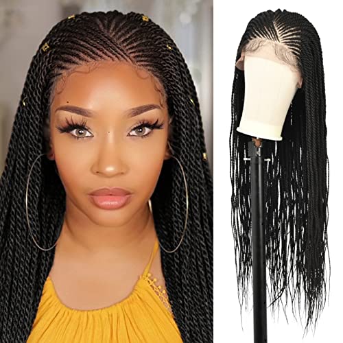 Brinbea 13X6 Lace Front Braided Wigs for Women - Premium Synthetic Twisted Cornrow Wig with Baby Hair (30 Inches, Black) | Perfect for Cosplay, Daily Wear & Protective Hairstyles