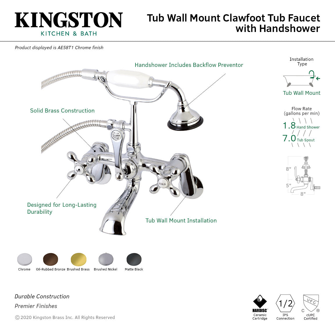 Vintage Matte Black Clawfoot Tub Faucet with Hand Shower - 3 Handle Wall Mount 2 Hole Bathroom Fixture for Antique & Modern Bathrooms | Perfect for Spa, Luxury Home Renovation
