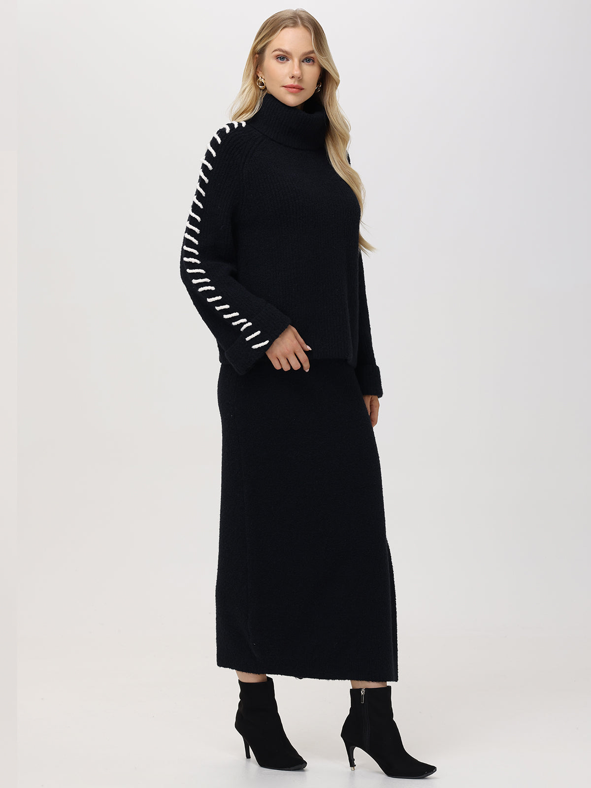 Vida Whipstitch Sleeve Turtleneck Sweater for Women - Cozy Winter Knit Pullover - Perfect for Office, Date Night & Holiday Outfits