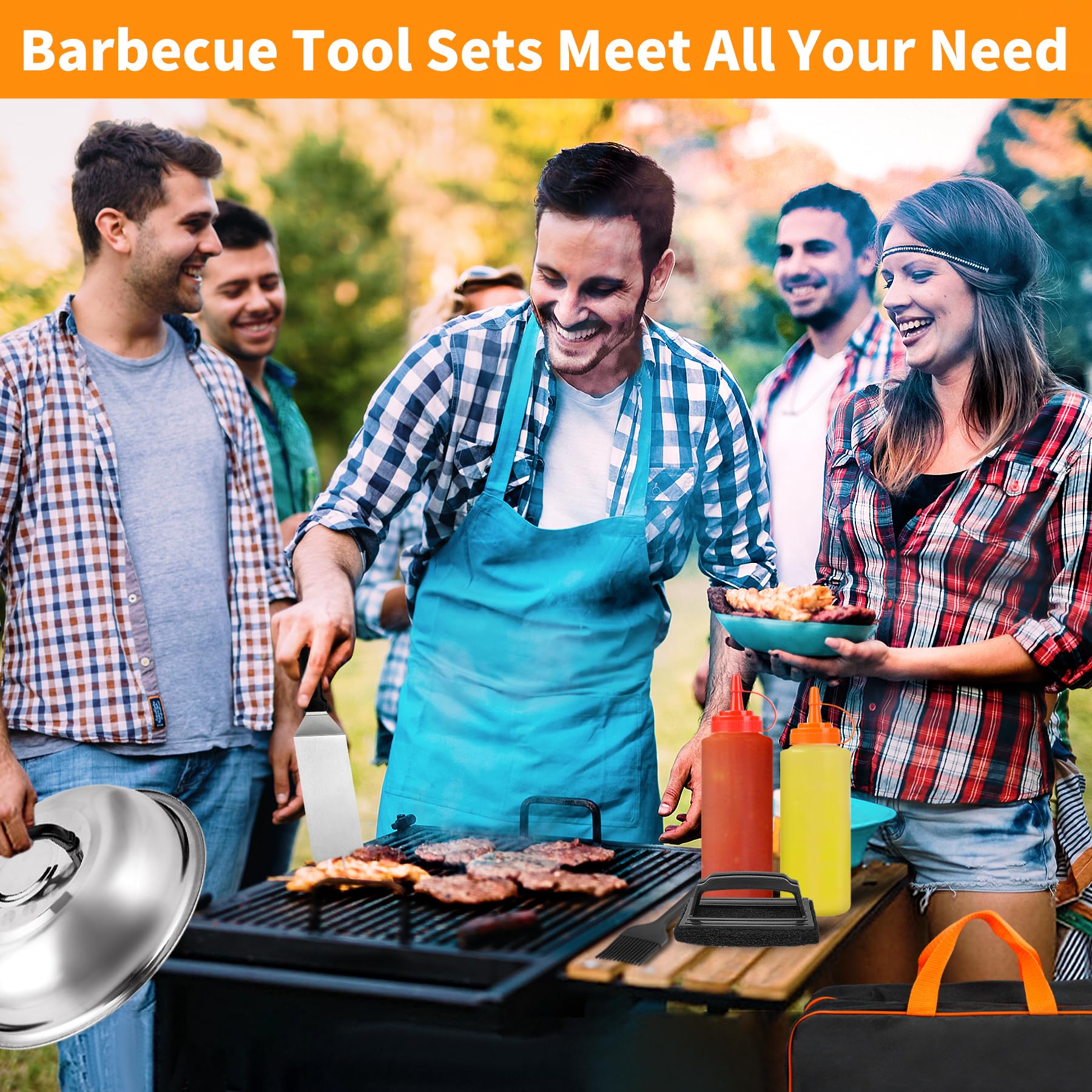 **14-Piece Flat Top Grill Accessories Kit for Blackstone & Camp Chef – Spatula, Scraper, Basting Cover – Perfect for Outdoor BBQ, Camping & Backyard Grilling**