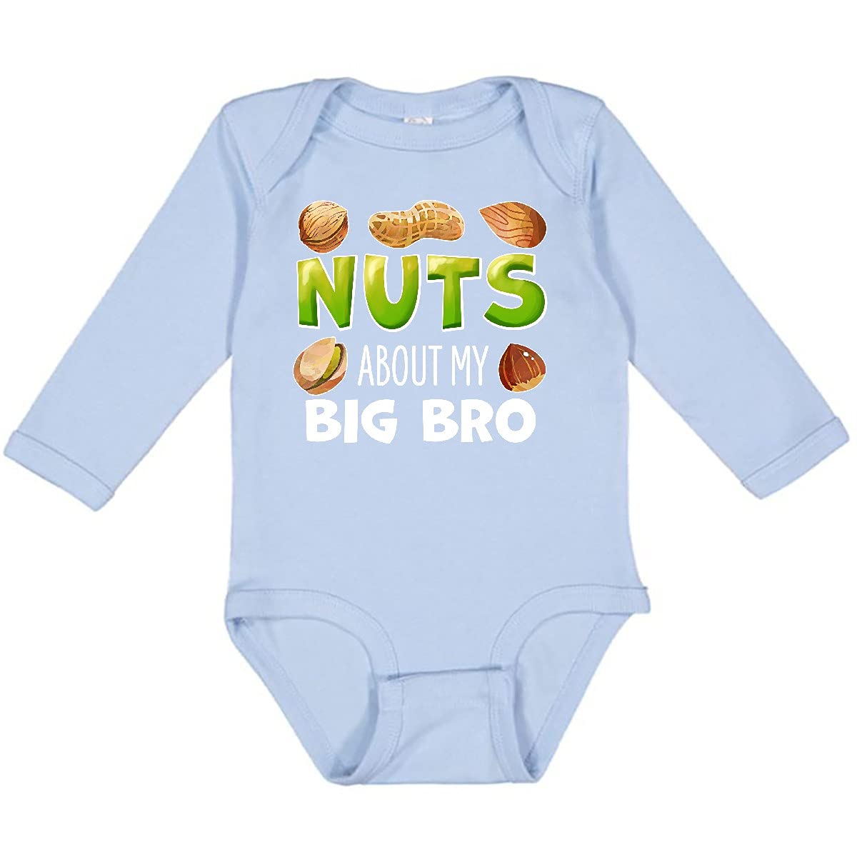 Inktastic Nuts About My Big Bro Peanut Almond Pistachio Long Sleeve Baby Bodysuit - Cute Sibling Matching Outfit for Family Photos & Special Occasions