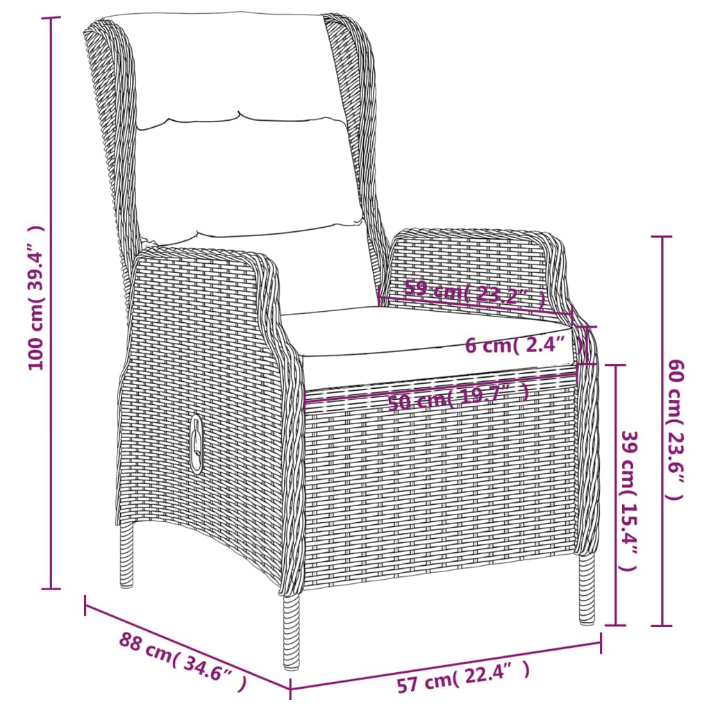 vidaXL 7-Piece Outdoor Patio Dining Set with Adjustable Reclining Rattan Chairs & Tempered Glass Table - Weather-Resistant Garden Furniture for Backyard, Poolside, BBQ Parties & Relaxing Afternoons - Dark Gray