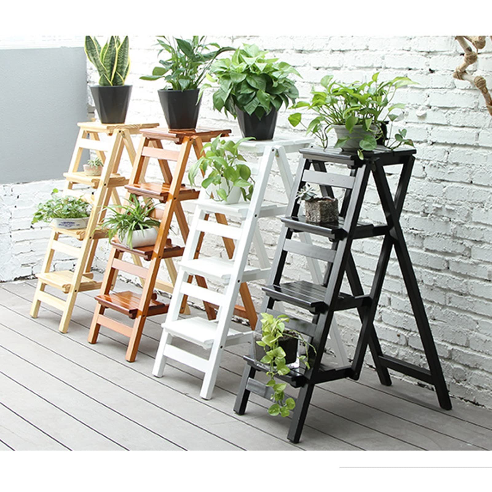 XHALERY 4-Step Wooden Ladder Stool - Foldable Portable Step Stool Chair for Home, Library, Kitchen - Non-Slip Safety Step Ladder for Reaching High Places (Perfect for Shelves, Cabinets & Home Organization)