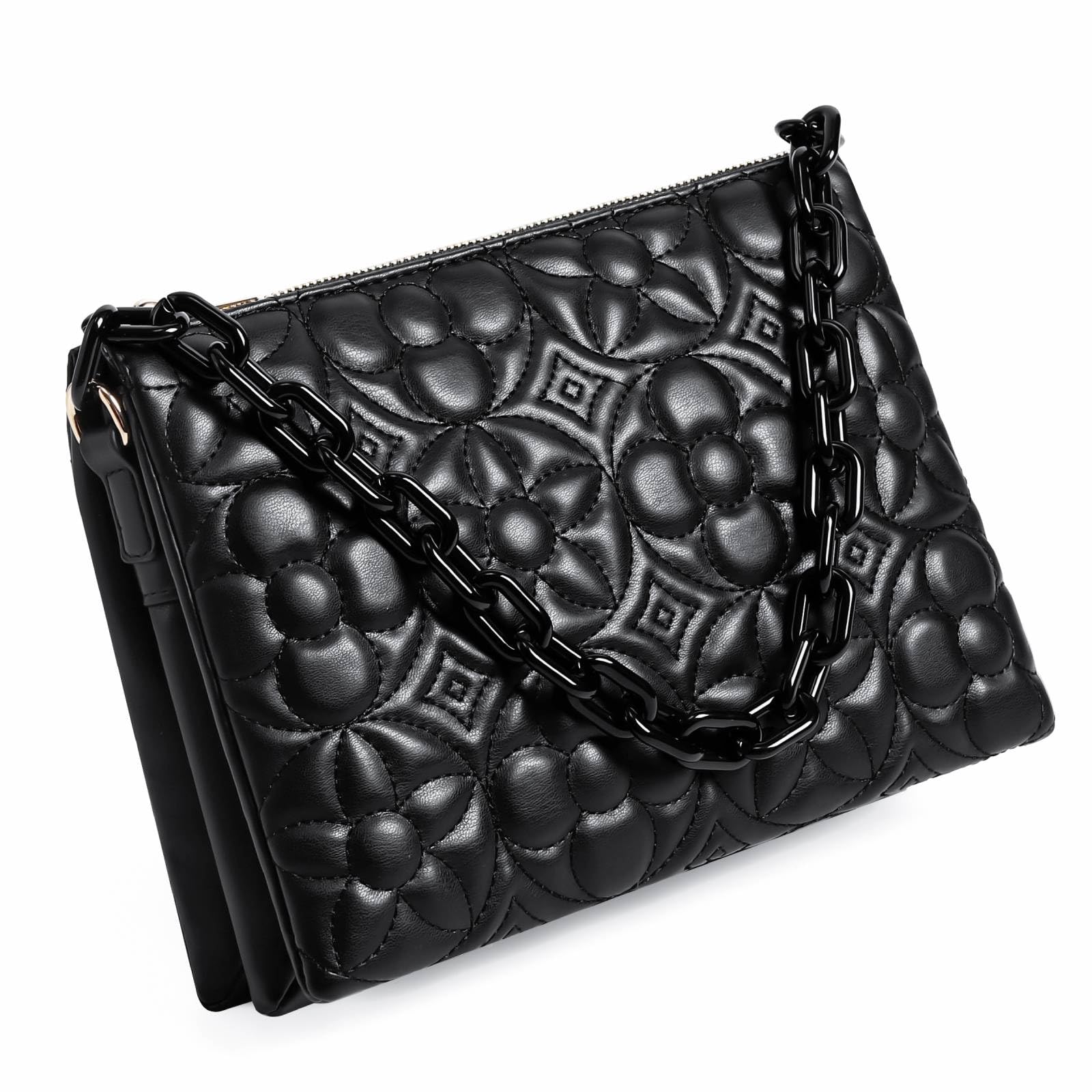 ER.Roulour Women's Quilted Crossbody Bag - Stylish Designer PU Leather Shoulder Purse with Chain & Triple Gusset for Everyday Use, Work & Travel
