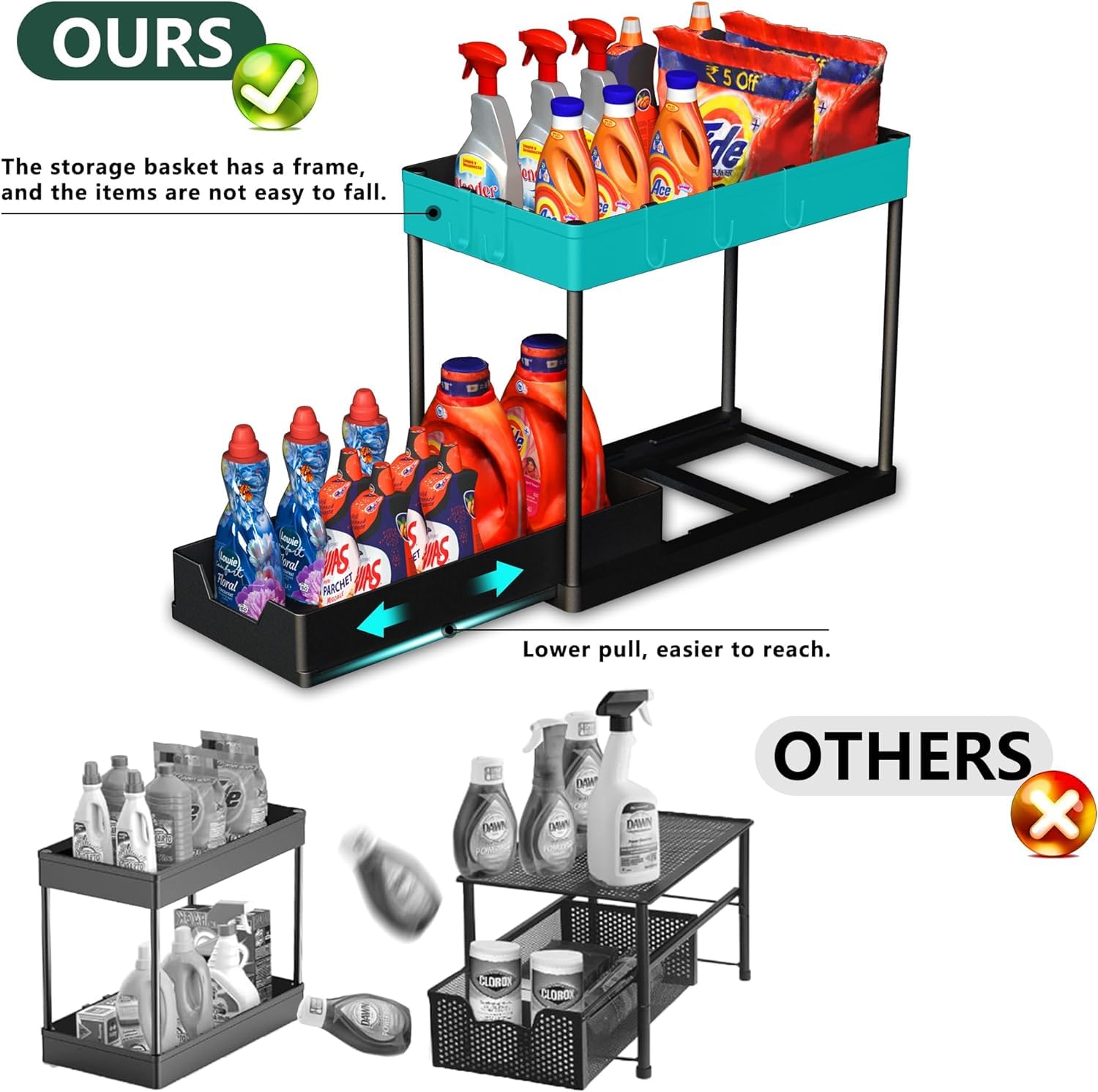 2-Pack Under Sink Organizer with Sliding Shelves & Hooks - Space Saving Bathroom & Kitchen Storage Cabinet - Perfect for Small Spaces Under Vanity, Bathroom Sink or Kitchen Cabinet - Black